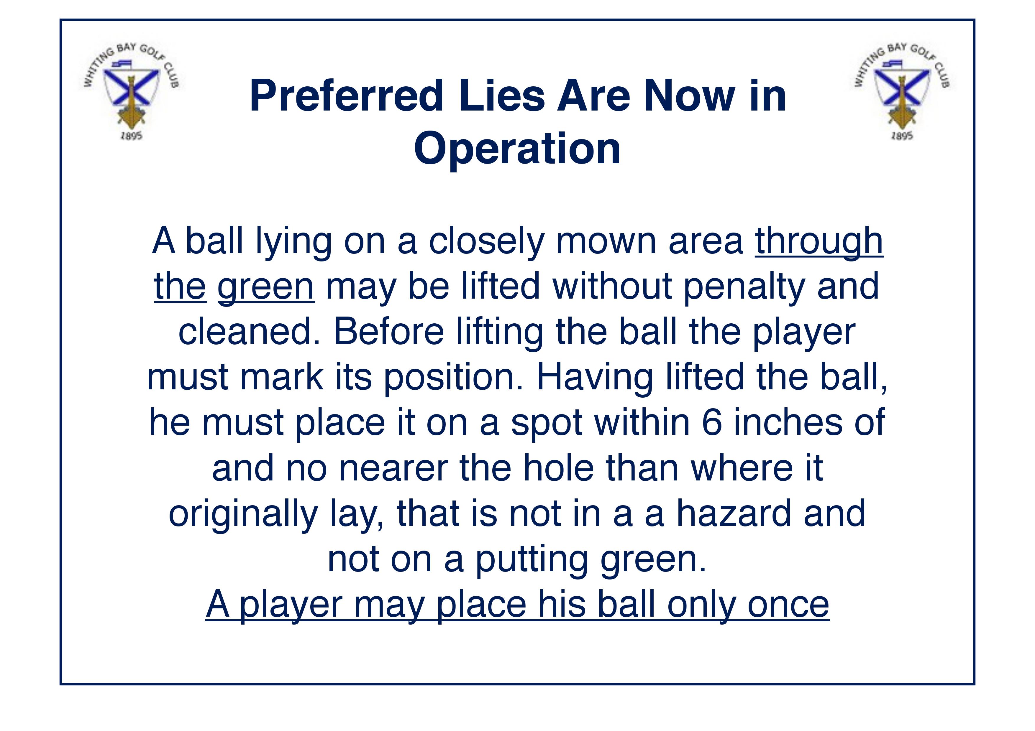 Winter Rules & Preferred Lies Whiting Bay Golf Club